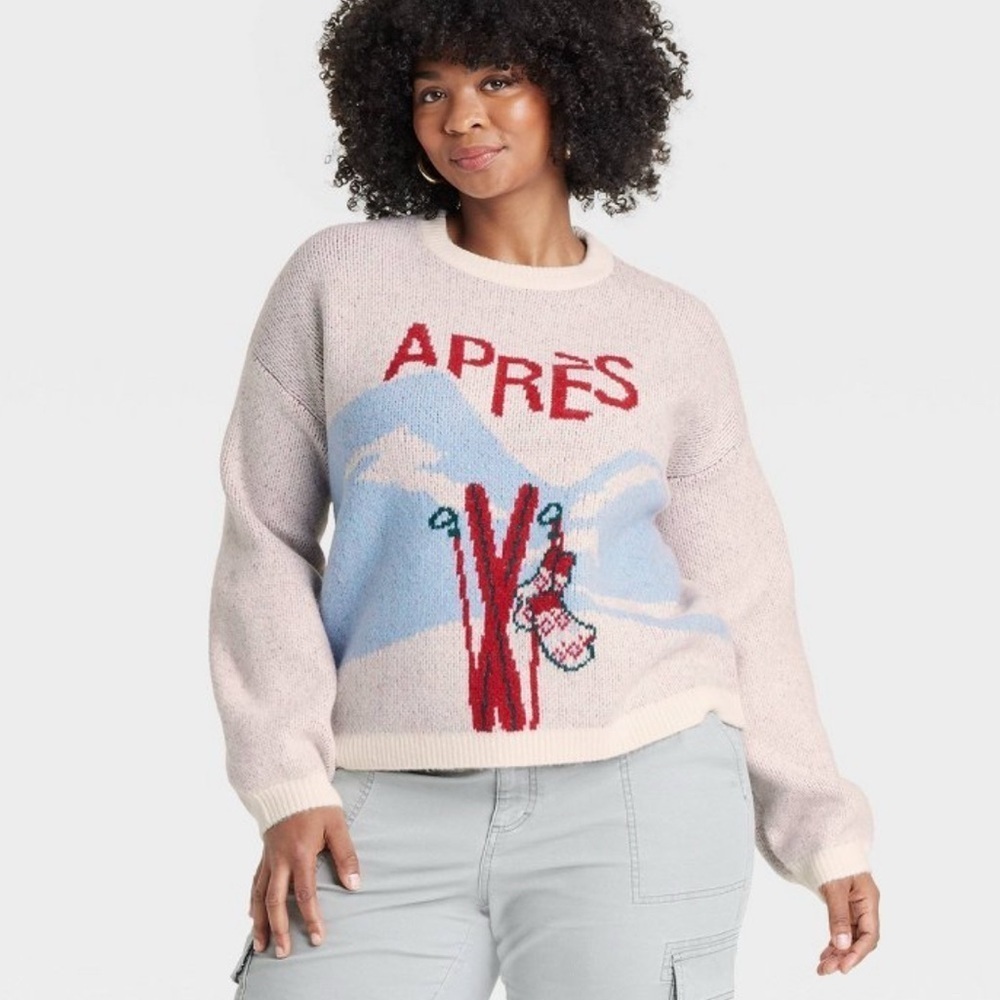 Target Holiday Crewneck Sweater A New Day Cream Blue Red Apres Ski Size XXL New